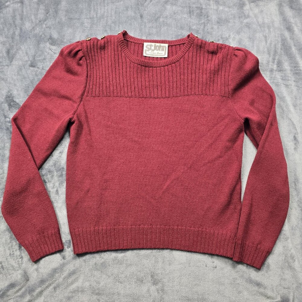 St. John Vintage Red Knit Sweater Pleated Skirt Set Medium - Picture 3 of 16